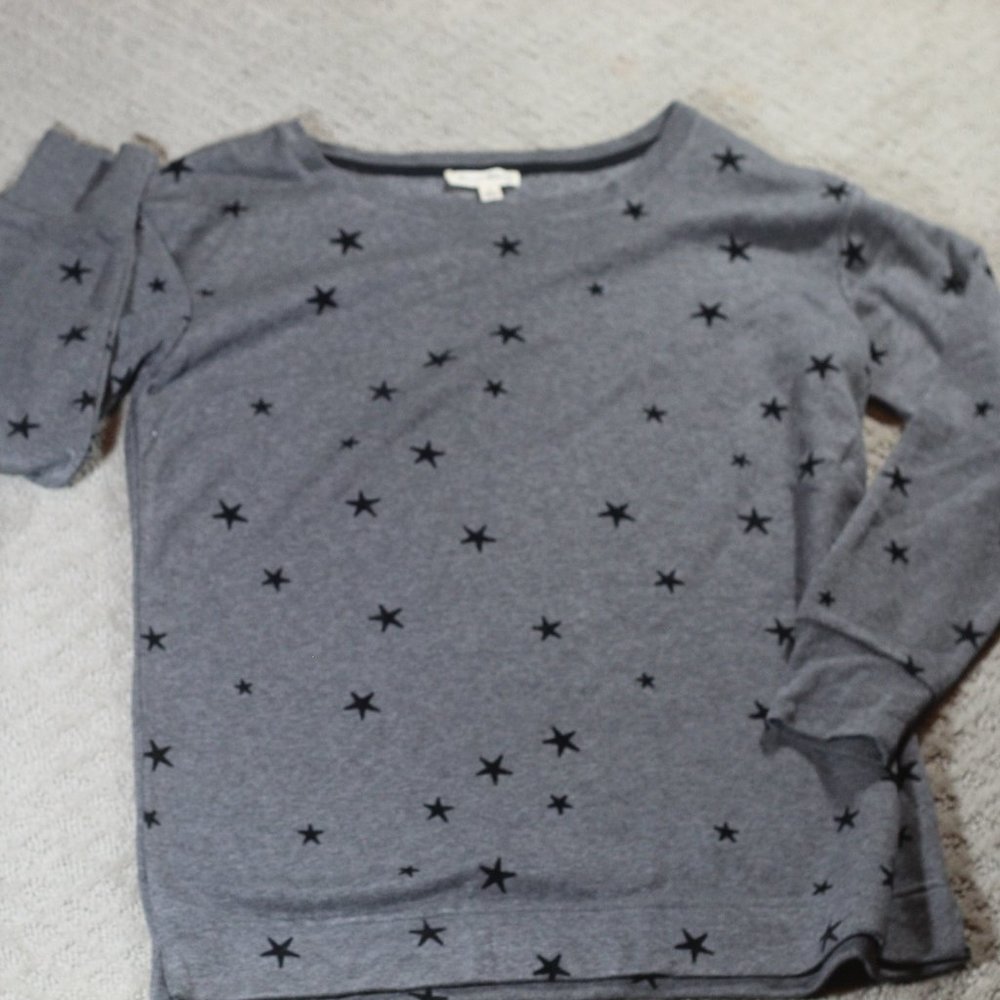 Anthropologie Jane & Delancey Size S Grey w Black Stars Crew Neck Sweatshirt